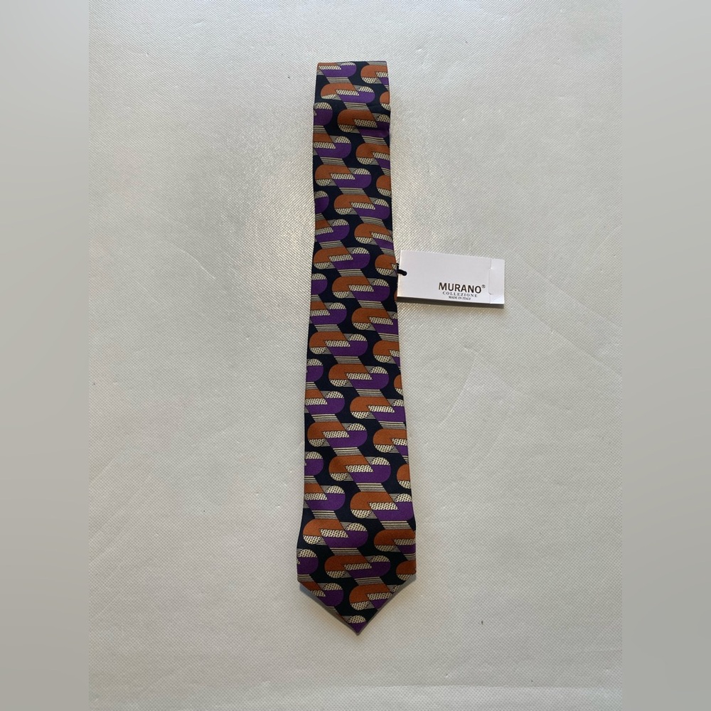 NEW- Mens Murano Collezione Neck Tie Silk  Geometric Purple Rust MSRP: $80 - A3